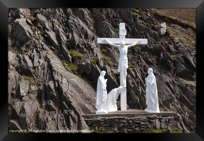 statue of the crucifixion at Slea Head Framed Print by jim Hamilton