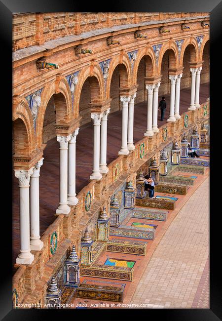 Plaza de Espana Colonnade in Seville Framed Print by Artur Bogacki