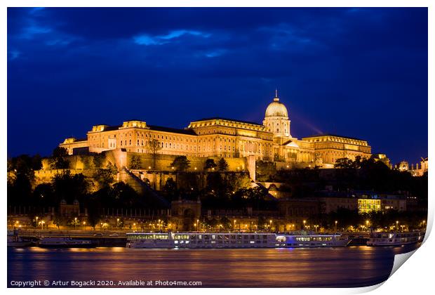 Buda Castle at Night in Budapest Print by Artur Bogacki