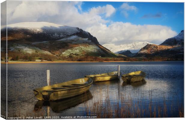 Fishing boats tied up on Llyn Nantlle Canvas Print by Peter Lovatt  LRPS