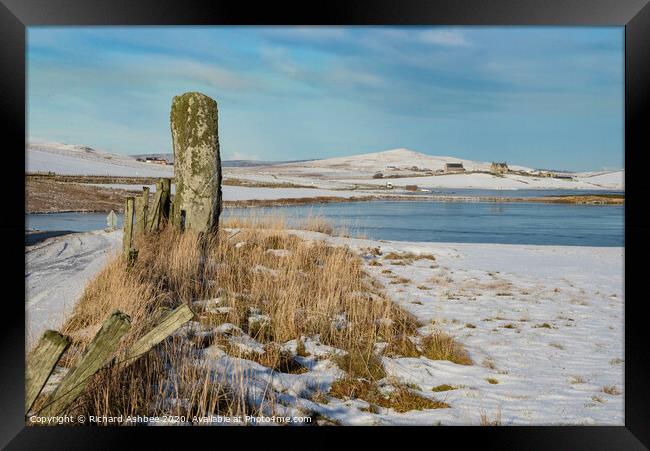 Asta Standing stone, Shetland Framed Print by Richard Ashbee