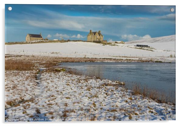 Shetland snowy Tingwall loch Acrylic by Richard Ashbee