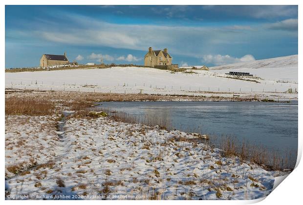 Shetland snowy Tingwall loch Print by Richard Ashbee
