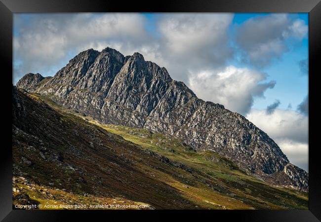 Tryfan Mountain East Face Wales Framed Print by Adrian Evans