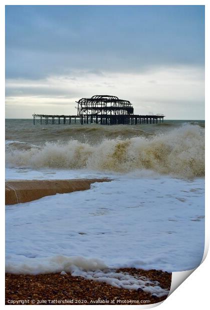 Brighton west pier stormy waves Print by Julie Tattersfield