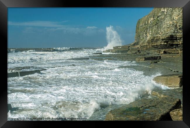 Dunraven Bay on a windy day on the Glamorgan Herit Framed Print by Nick Jenkins