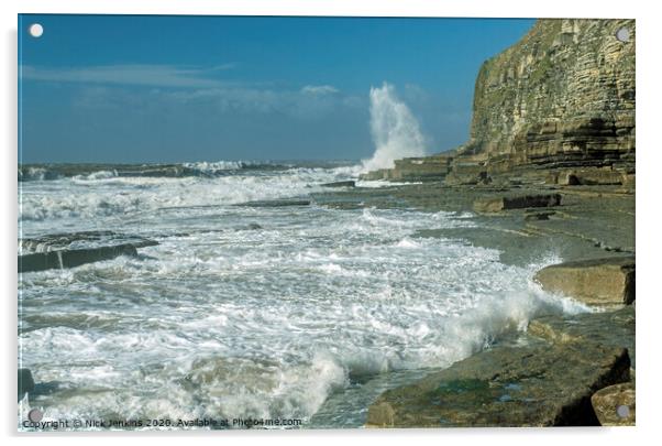 Dunraven Bay on a windy day on the Glamorgan Herit Acrylic by Nick Jenkins