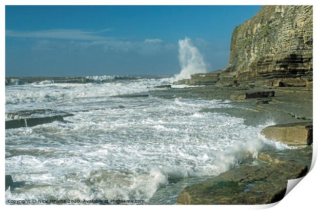 Dunraven Bay on a windy day on the Glamorgan Herit Print by Nick Jenkins