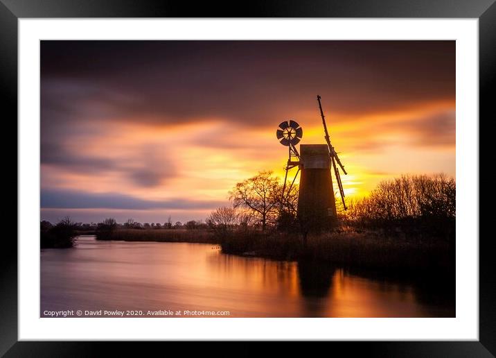 Turf Fen Mill Sunset Framed Mounted Print by David Powley