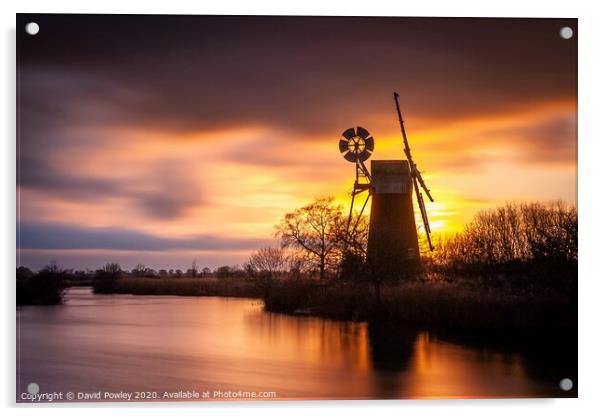 Turf Fen Mill Sunset Acrylic by David Powley