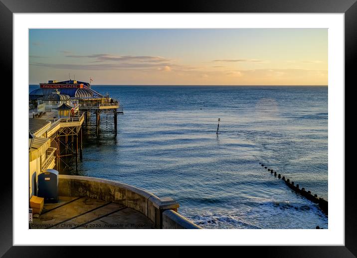 Cromer pier and promenade at sunrise Framed Mounted Print by Chris Yaxley