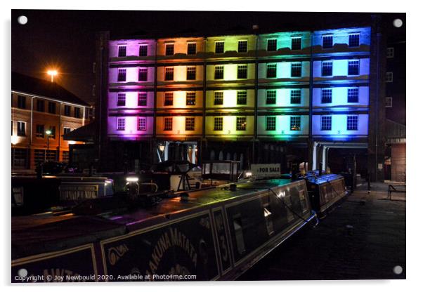 Victoria Quays - Sheffield - Straddle Warehouse at Night Acrylic by Joy Newbould