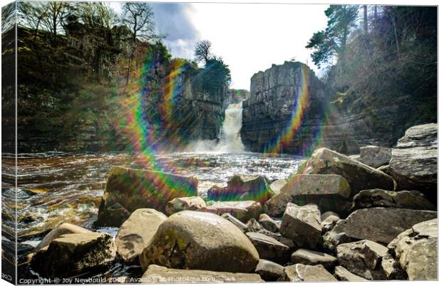 High Force Waterfall with rainbow spray Canvas Print by Joy Newbould