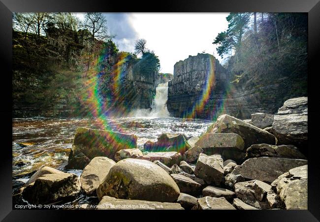 High Force Waterfall with rainbow spray Framed Print by Joy Newbould
