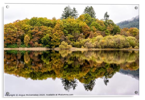 Colourful reflections on Loch Chon Acrylic by Angus McComiskey