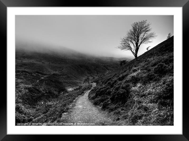 Moorland track on misty day Framed Mounted Print by Beverley Middleton