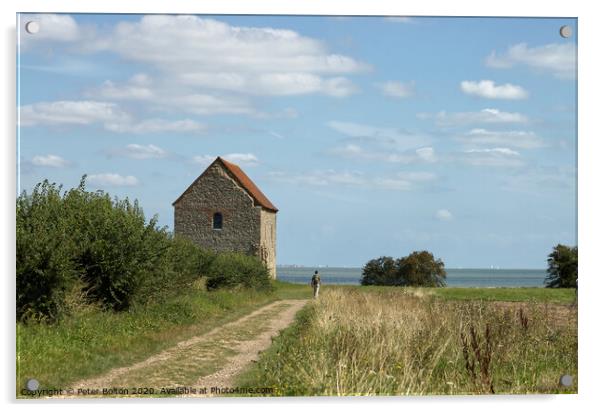 654AD, Chapel of St. Peter-on-the Wall, Bradwell, Essex, Uk. Acrylic by Peter Bolton