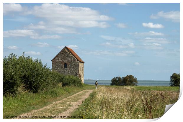 654AD, Chapel of St. Peter-on-the Wall, Bradwell, Essex, Uk. Print by Peter Bolton