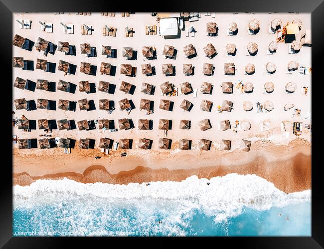 Aerial Beach Print, Coastal Beach, Australia Beach Umbrellas, Aerial Photography, Ocean Waves, Waves Print, Sea Print, Modern Home Decor, Art Print Framed Print by Radu Bercan