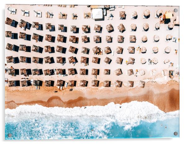 Aerial Beach Print, Coastal Beach, Australia Beach Umbrellas, Aerial Photography, Ocean Waves, Waves Print, Sea Print, Modern Home Decor, Art Print Acrylic by Radu Bercan
