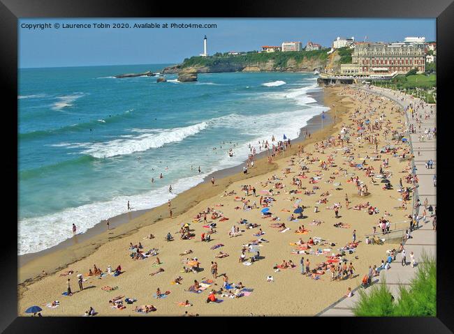 Biarritz Beach, South of France Framed Print by Laurence Tobin