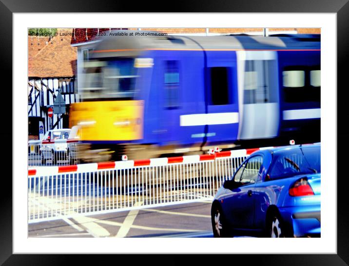 Fast Train on Level Crossing Framed Mounted Print by Laurence Tobin