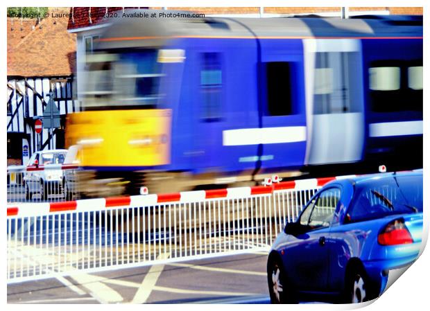 Fast Train on Level Crossing Print by Laurence Tobin