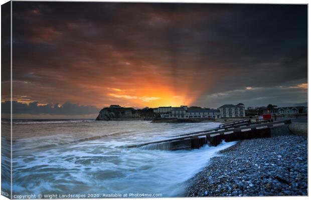 Freshwater Bay Sunset Sunbeams Canvas Print by Wight Landscapes