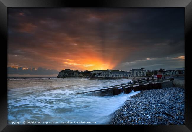 Freshwater Bay Sunset Sunbeams Framed Print by Wight Landscapes
