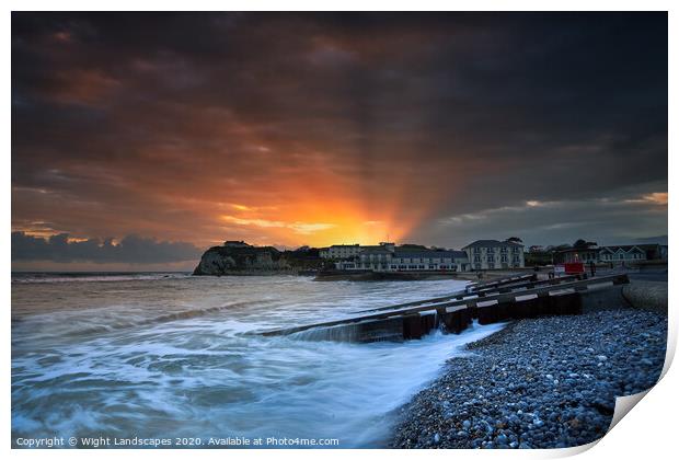 Freshwater Bay Sunset Sunbeams Print by Wight Landscapes