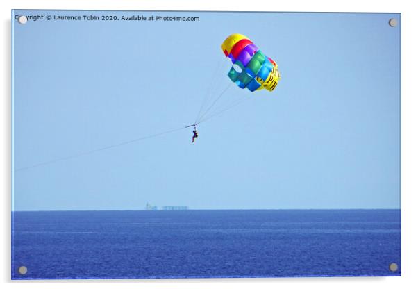 Parasailing above the sea at Biarritz, France Acrylic by Laurence Tobin