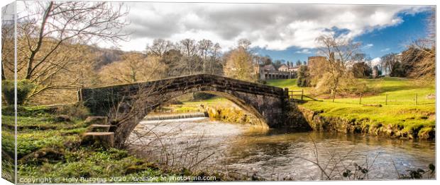 Ilam Ground with Bridge and Hall in the back ground  Canvas Print by Holly Burgess