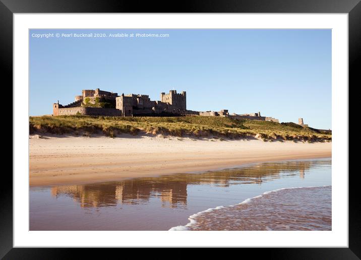 Bamburgh Castle Reflected on Beach Framed Mounted Print by Pearl Bucknall