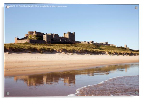 Bamburgh Castle Reflected on Beach Acrylic by Pearl Bucknall