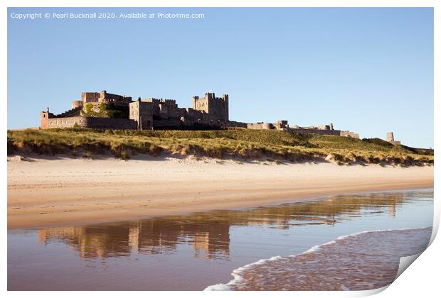 Bamburgh Castle Reflected on Beach Print by Pearl Bucknall