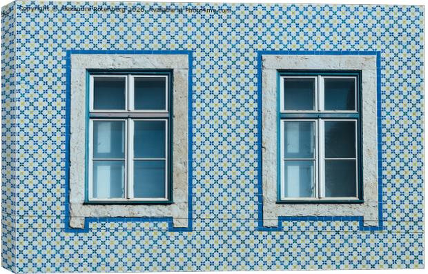 Lisbon windows with typical portuguese tiles on the wall Canvas Print by Alexandre Rotenberg