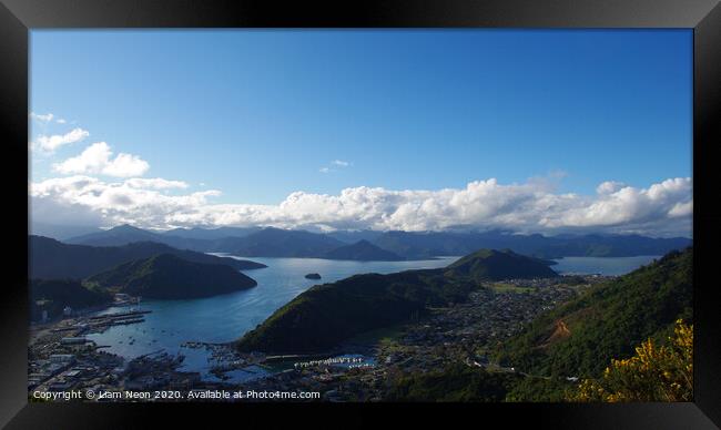 Picton from Above Framed Print by Liam Neon