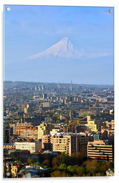 Legendary mount Ararat and Yerevan city. Acrylic by Mikhail Pogosov