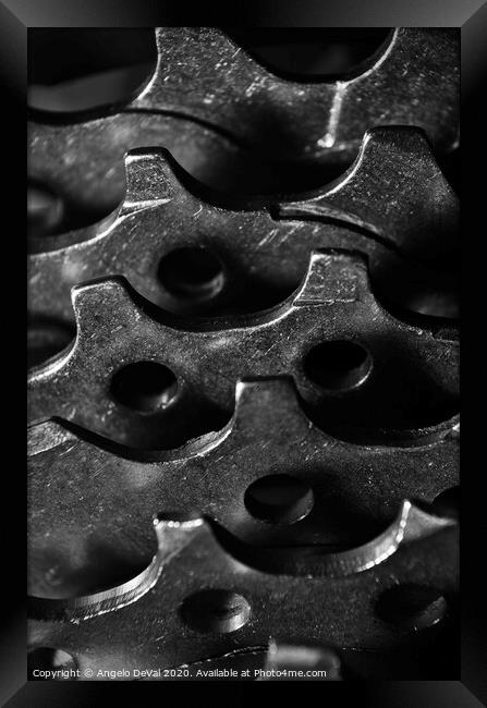 Bicycle Gears in Monochrome Framed Print by Angelo DeVal