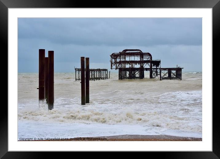 Brighton west pier at high tide   Framed Mounted Print by Julie Tattersfield