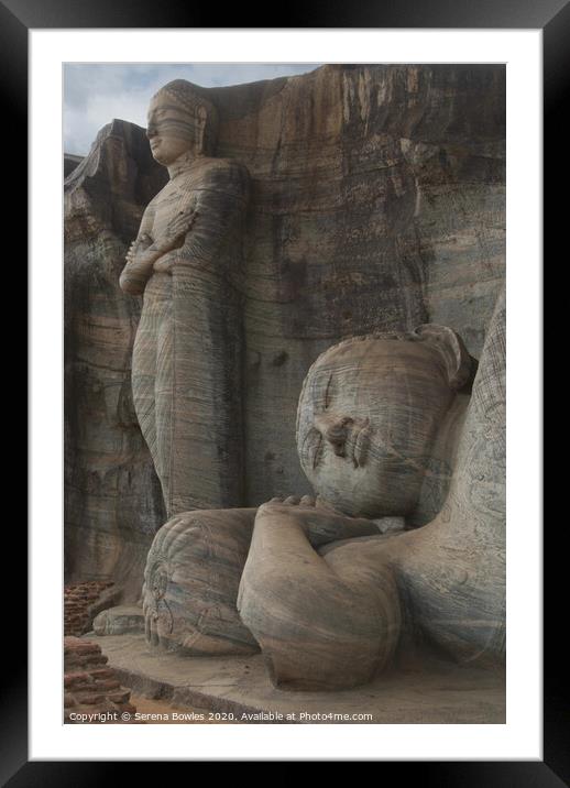 Reclining and Standing Buddha Statues, Polonnaruwa Framed Mounted Print by Serena Bowles