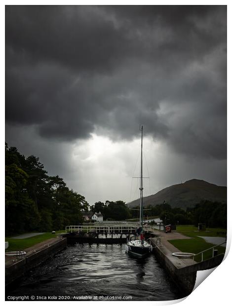 Boat in the Scottish Highlands Canal  Print by Inca Kala