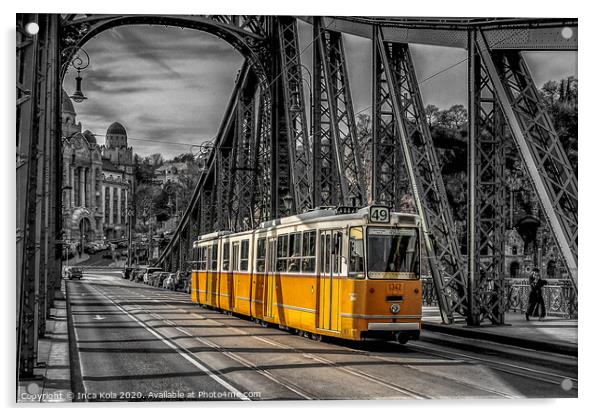 Tram on Liberty Bridge Budapest Acrylic by Inca Kala