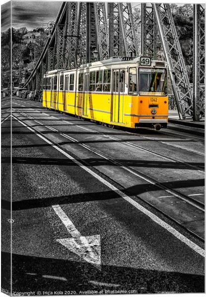 Tram on Liberty Bridge Budapest Canvas Print by Inca Kala