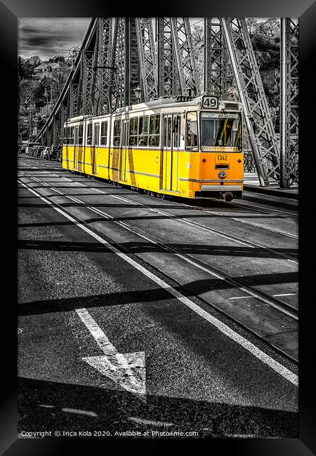 Tram on Liberty Bridge Budapest Framed Print by Inca Kala