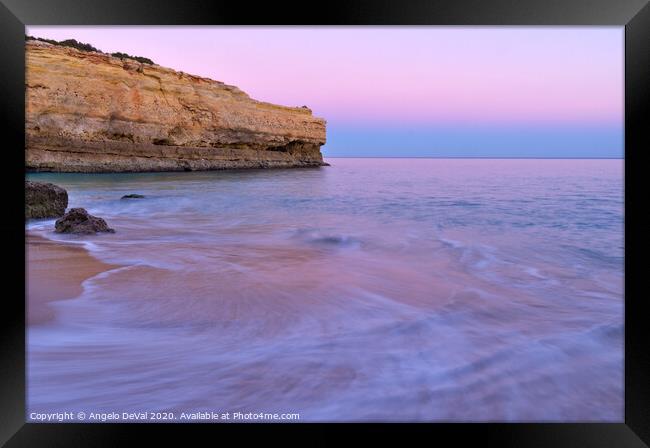 Dusk Waves in Albandeira Beach Framed Print by Angelo DeVal