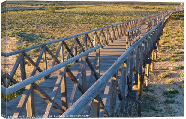 View of the wooden bridge in Quinta do Lago Canvas Print by Angelo DeVal