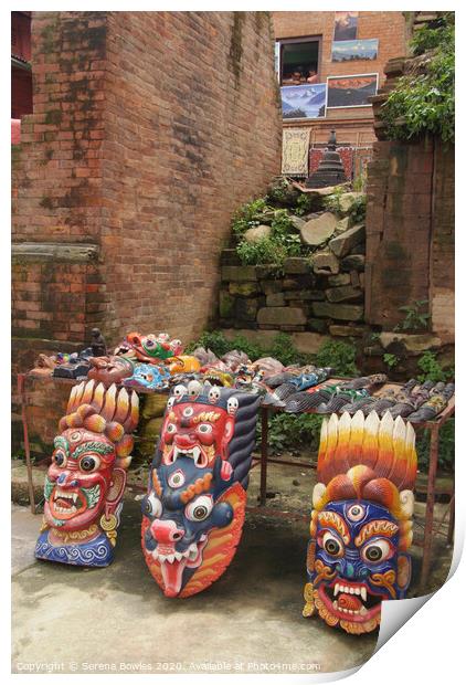 Colourful Masks for sale Swayambhu Print by Serena Bowles