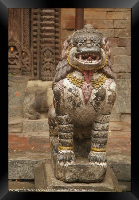 Fu Statue Kathmandu Framed Print by Serena Bowles