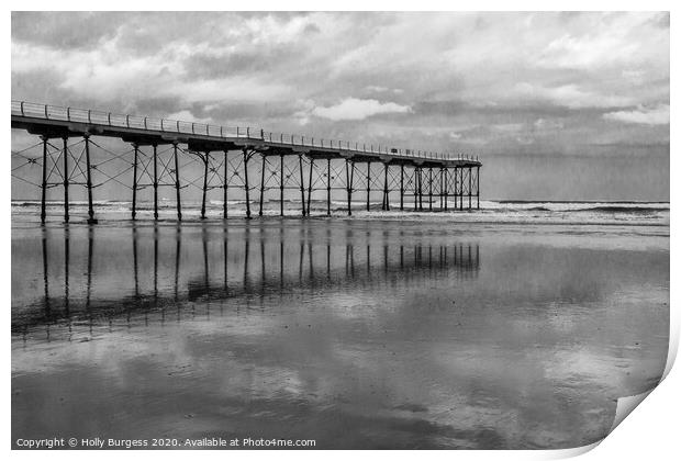 Saltburn by the Sea Black and White  Print by Holly Burgess